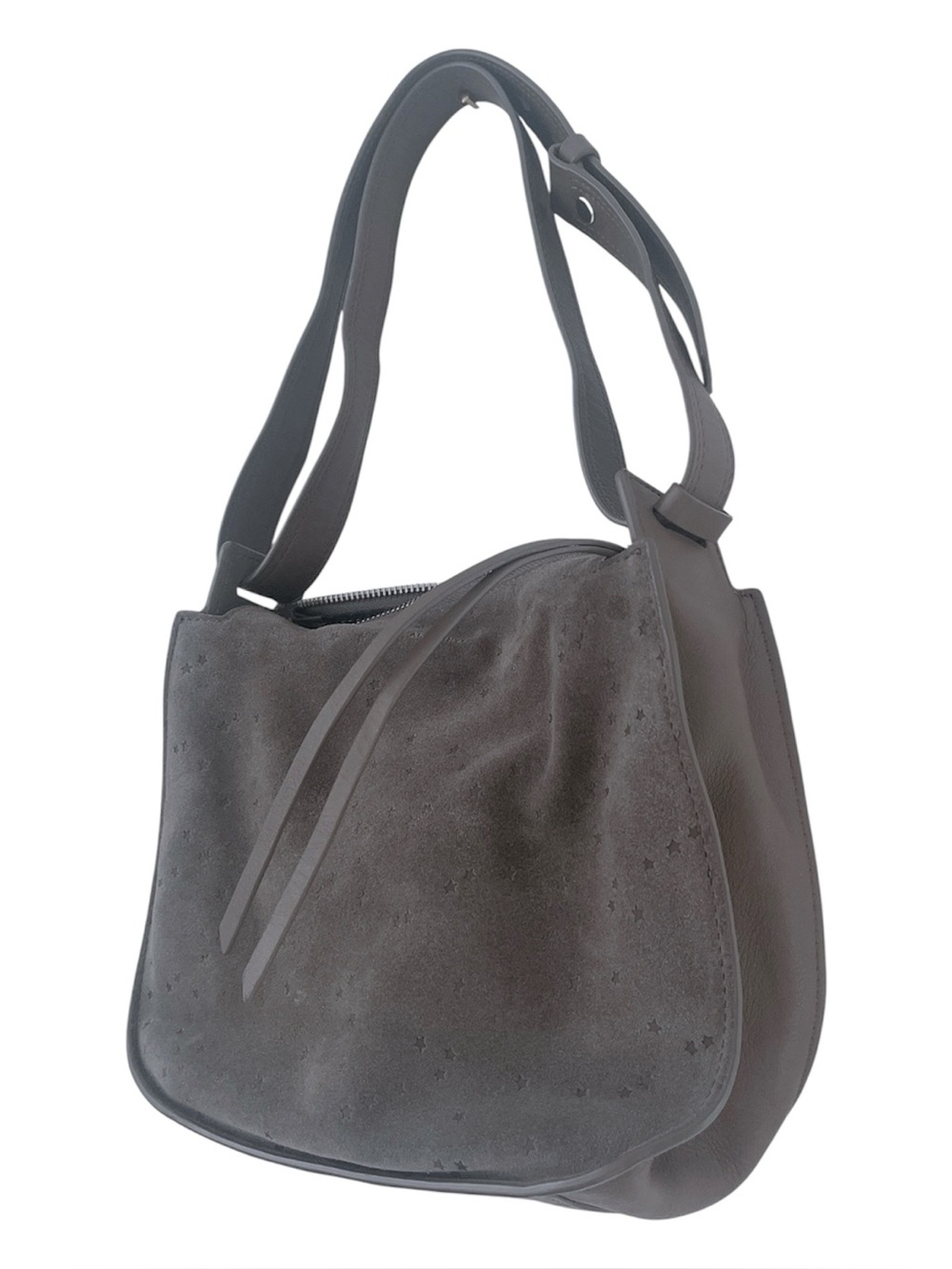 AllSaints Echo Hobo Shoulder Bag in Grey Suede Leather - Picture 4 of 6